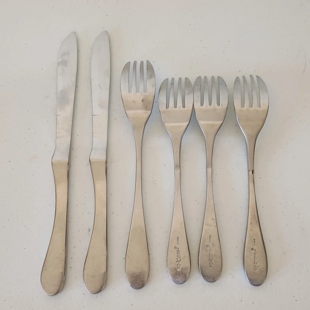 6 Pc Knork Stainless Flatware 2 Knives 1 Dinner Fork 3 Salad Forks